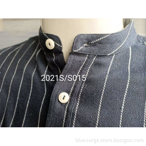 Vertical Stripes Stand Collar Warm Men's Shirts
